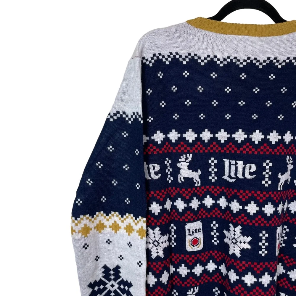 NWT Miller Lite Fair Isle Comfy Knit Christmas Sweater Beer Reindeer Holiday Lrg